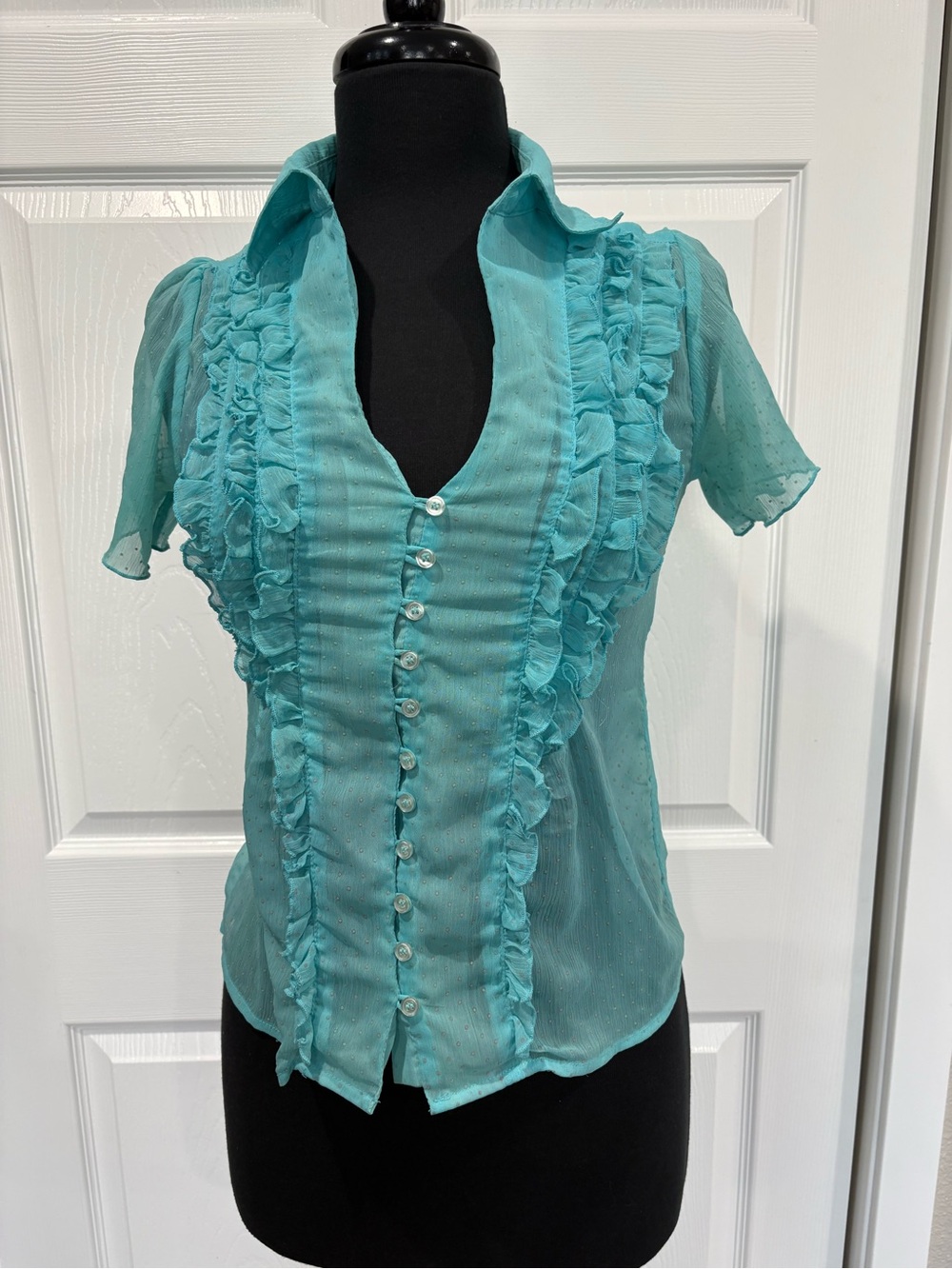 Ladies Ruffle Double-Breasted Blouse